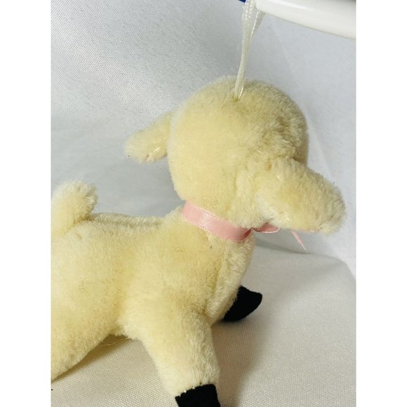 R Dakin Wool Pile Lamb 3.5” Mini Plush Ornament Sheep With Pink Bow Vintage - Picture 5 of 10